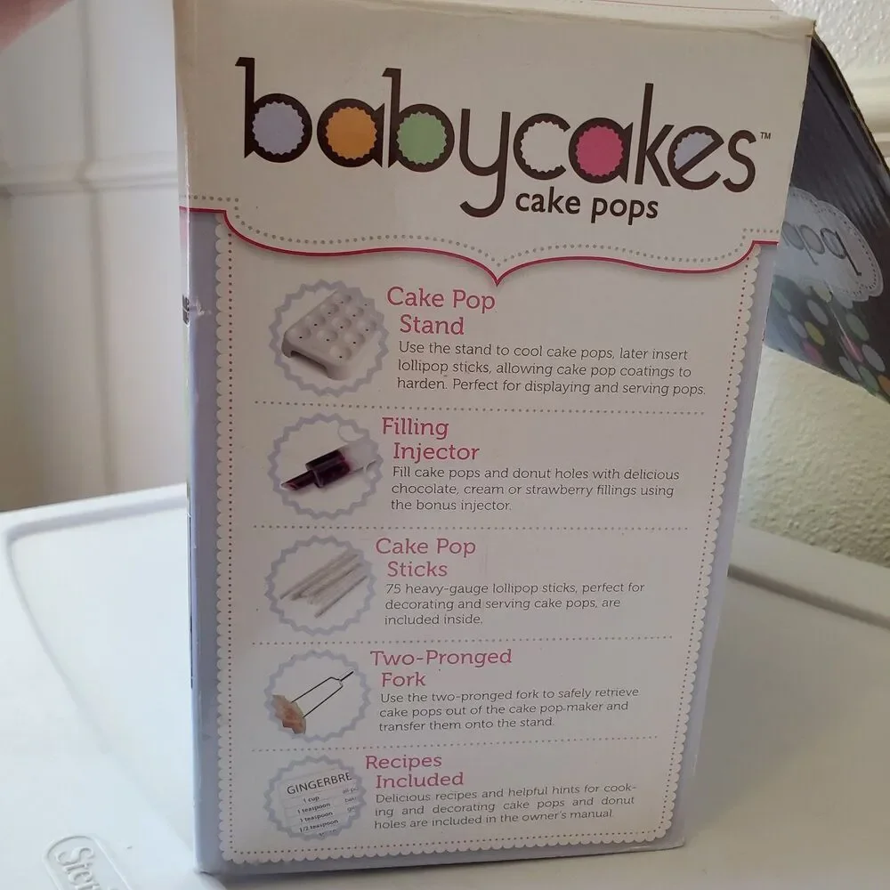 Babycakes‎ Cake Pop Maker #CP-94LV, Stand, Filling Injector, Fork, Pop Sticks